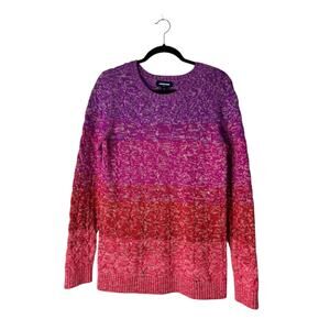 Lands End Drifter Sweater Size S Pink Purple Ombre Colorblock Chunky Cable Knit